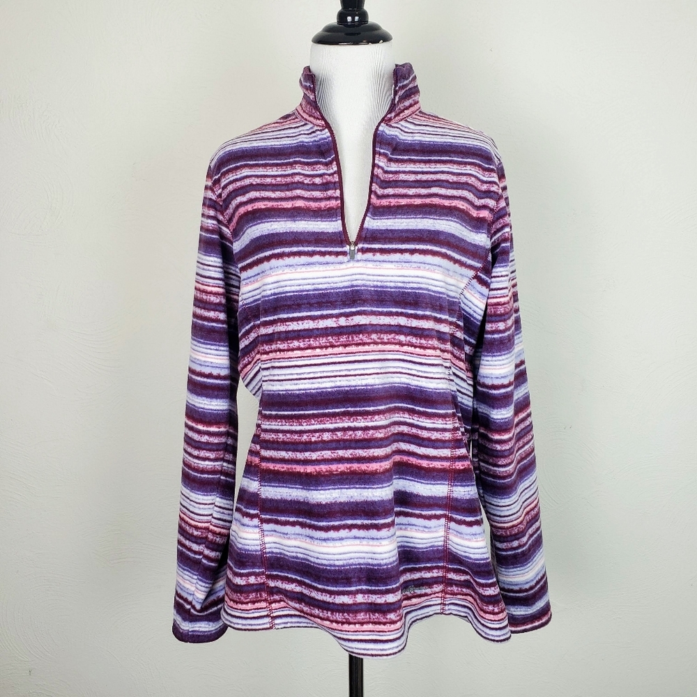 Eddie Bauer Sweater Jacket Fleece Striped Zip Outdoors Athleisure Hiking Cabin